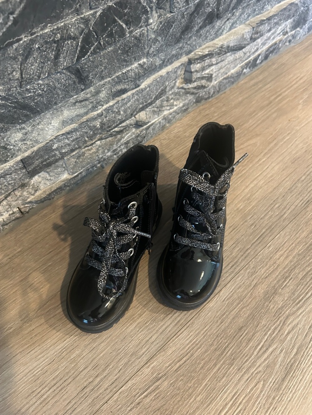 Jumping Beans Black Patent Lace-Up Ankle Boots Shoes‎ Size 10 Toddler